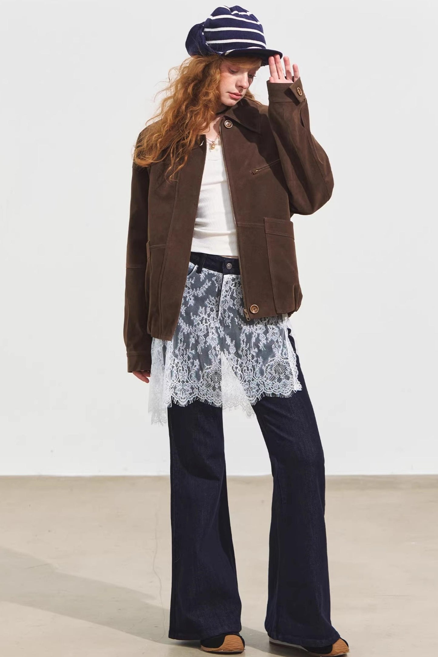 Plaid Collar Sweater Set-Up