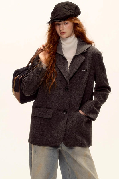 Gray Wool Hooded Blazer Jacket