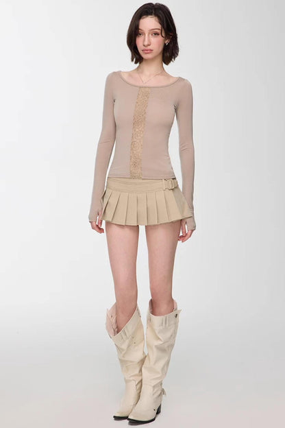 Light Apricot Pleated Skirt