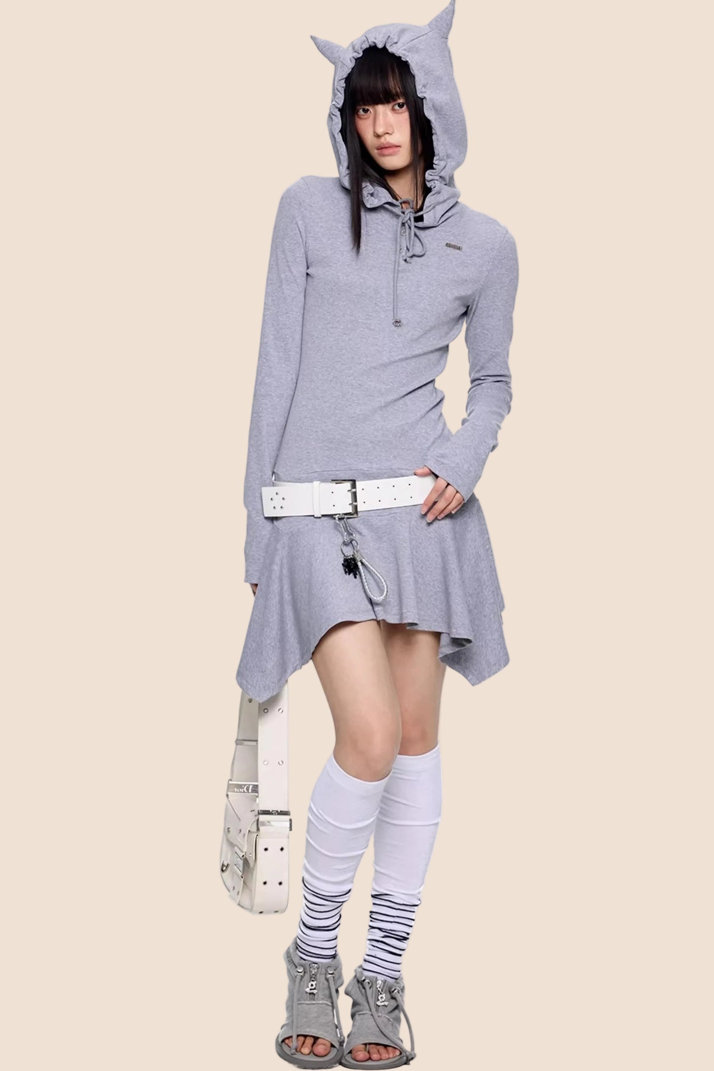 Retro Y2K Gestreiftes Kapuzenkleid