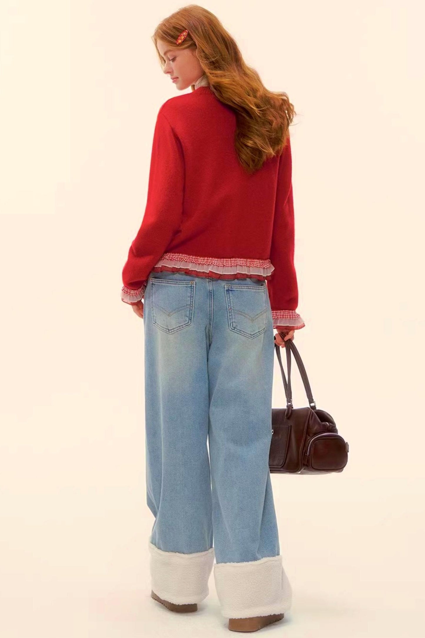 Wool Splicing Fleece-Lined Pants