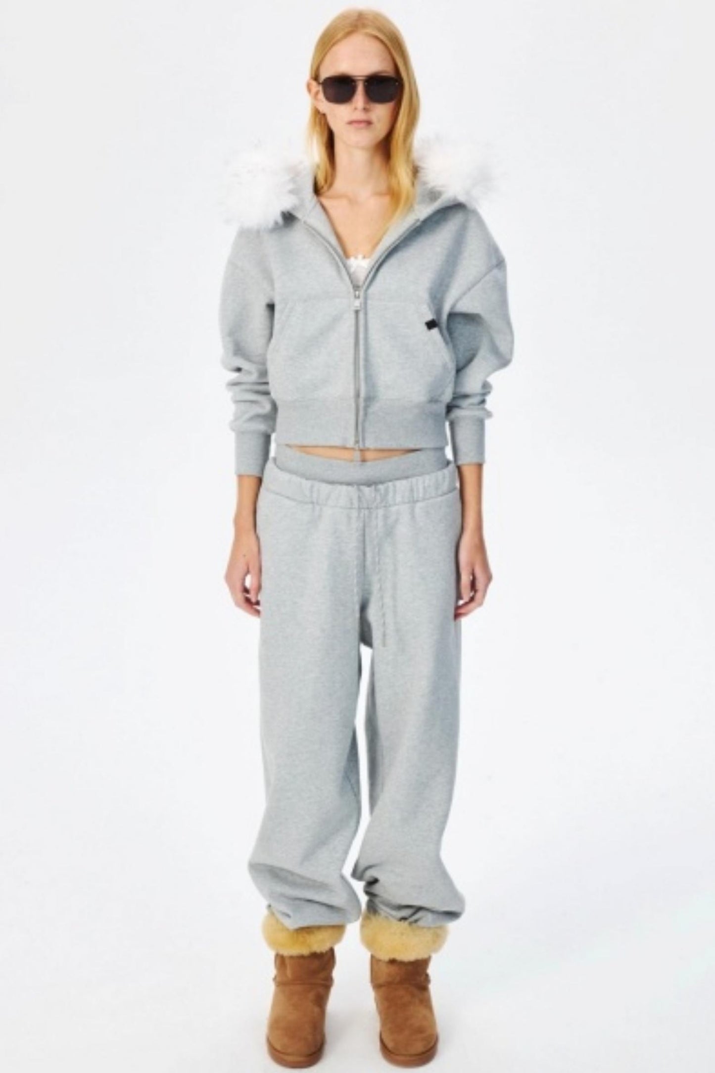 Fur Collar Hooded Sweatshirt Set-Up