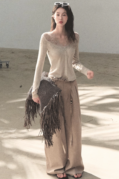 Lange Hose aus plissiertem Mikro-Samt