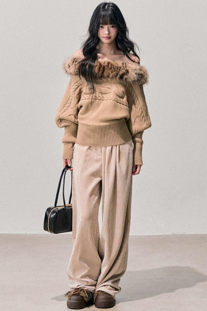 Fleece-Lined Wide-Leg Pants