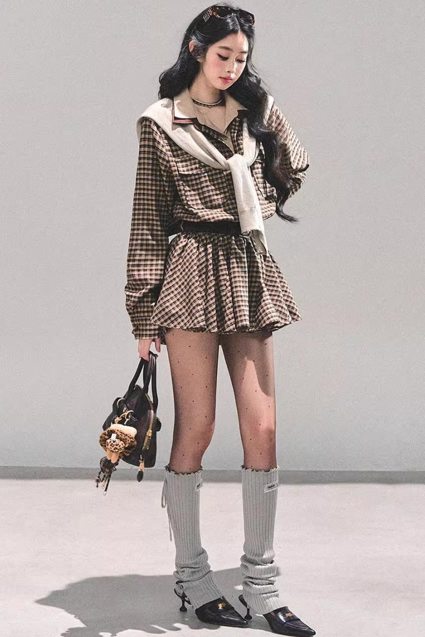 Plaid Two-Piece Winter Dress Set-Up