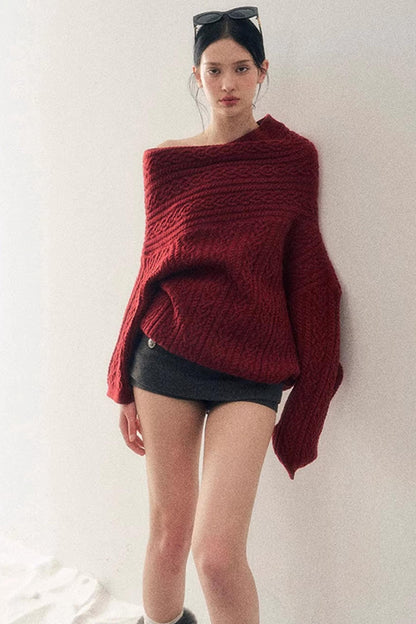 American Off-Shoulder Cable Sweater
