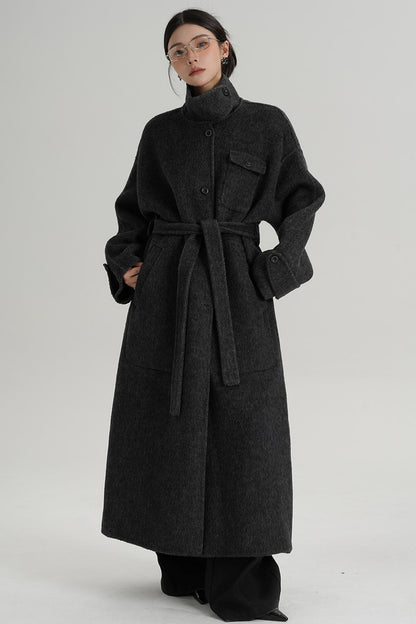 Temperament Design Color-Blocking Woolen Coat
