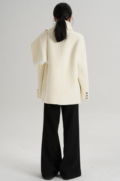 Scarf Patchwork Lace Woolen Coat