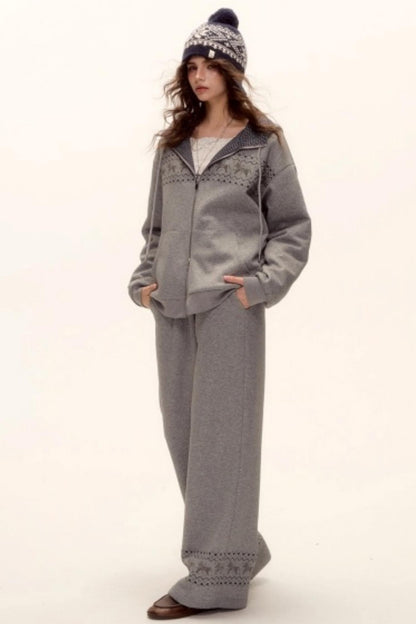 Fair Isle Quilted Jacket Pants Set-Up