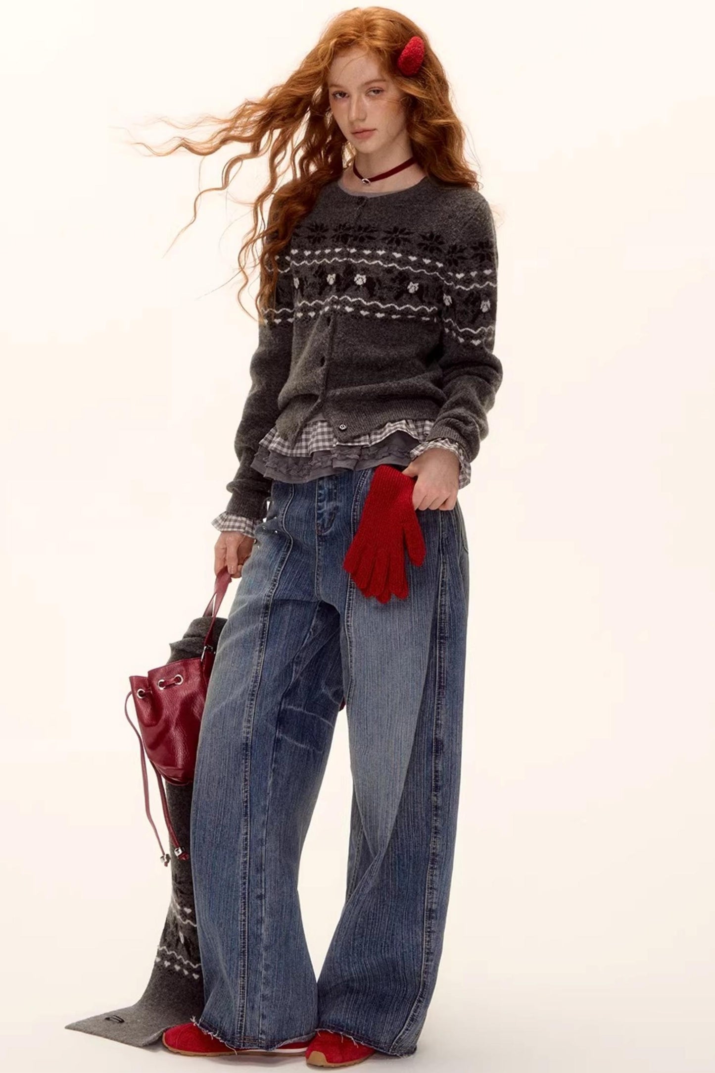 Jacquard Knit Cardigan Set