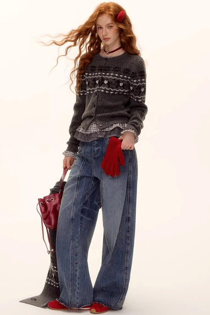 Jacquard Knit Cardigan Set