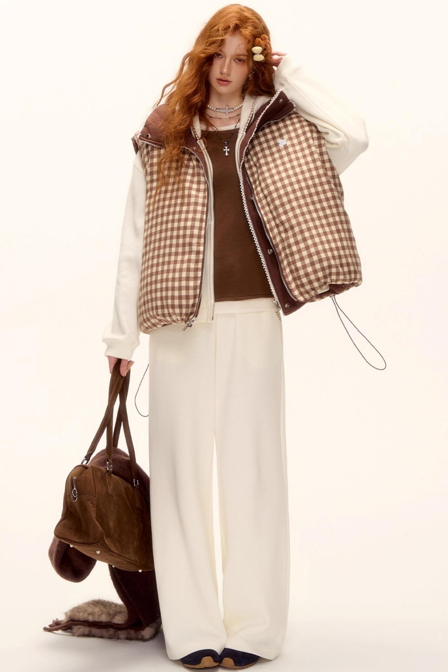 Reversible Plaid Lace Vest Jacket