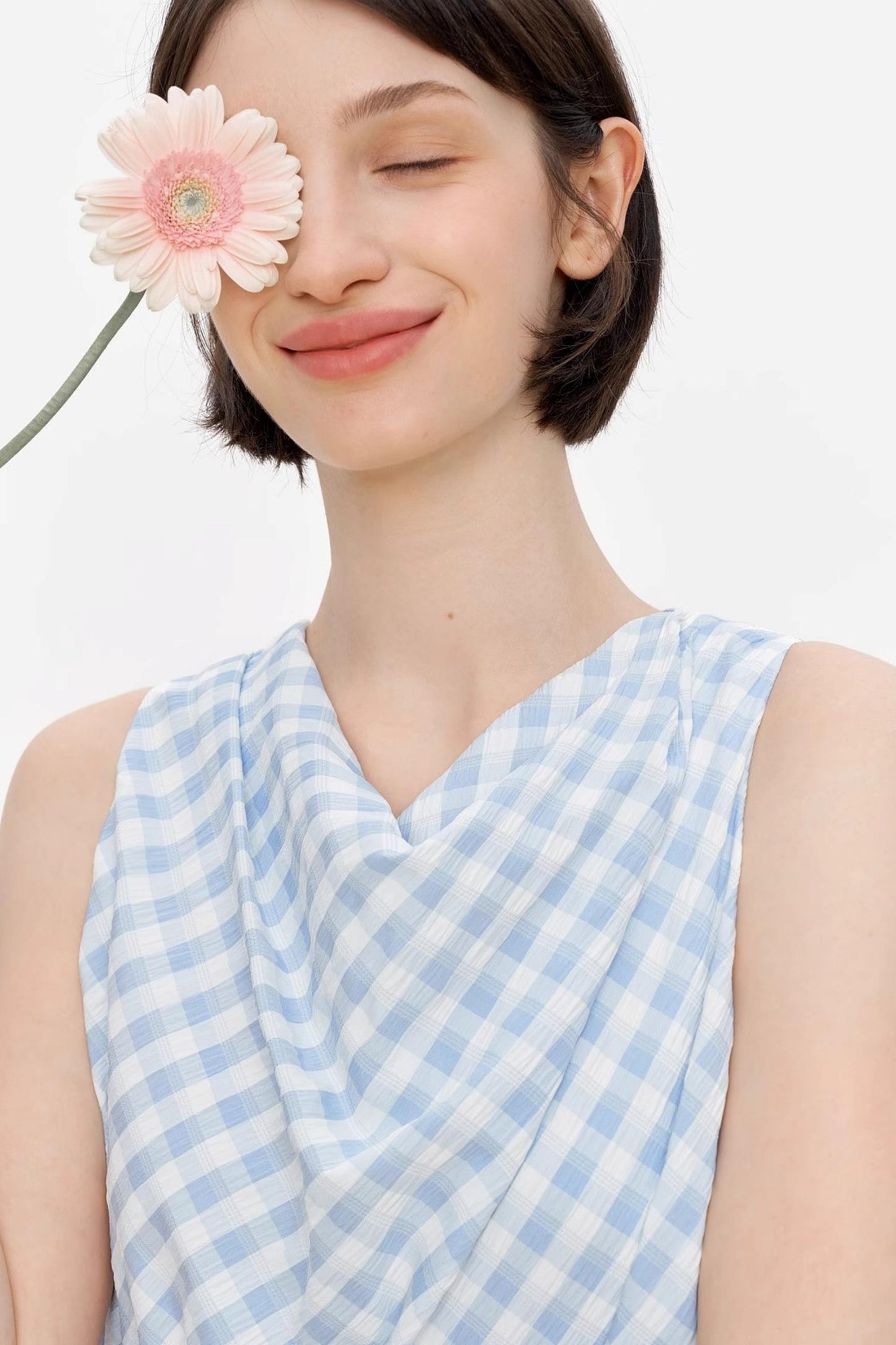 Blue Plaid Lace A-Line Dress