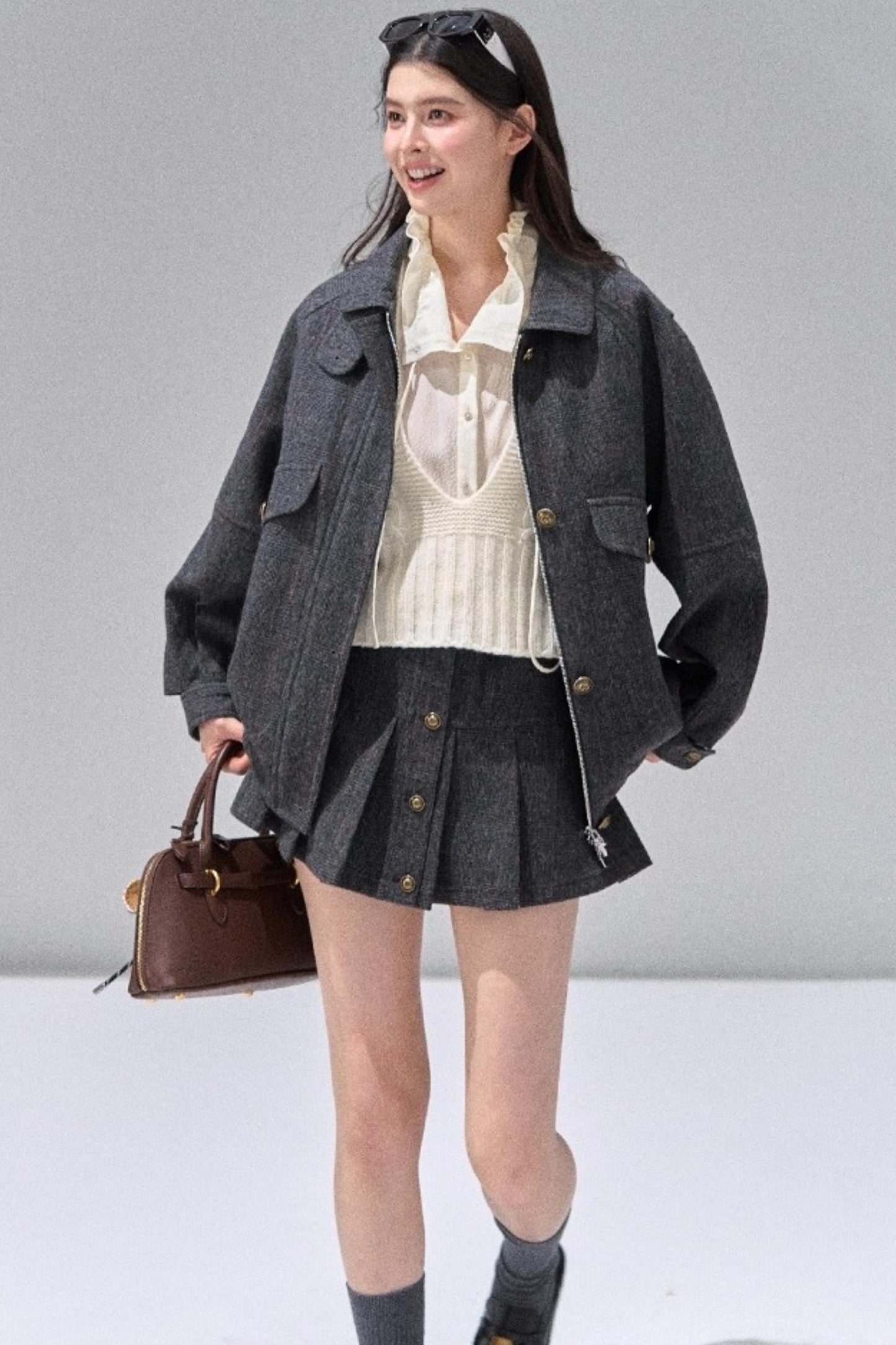 Fungus Edge Collar Drawstring Lace-up Shirt