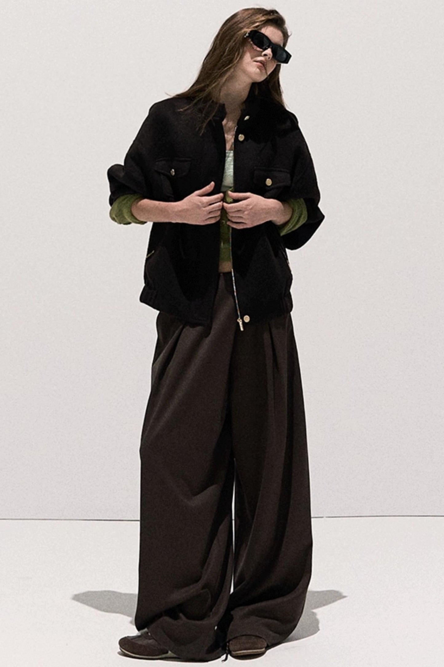 Tencel Wool Pleats Wide-Leg Pants