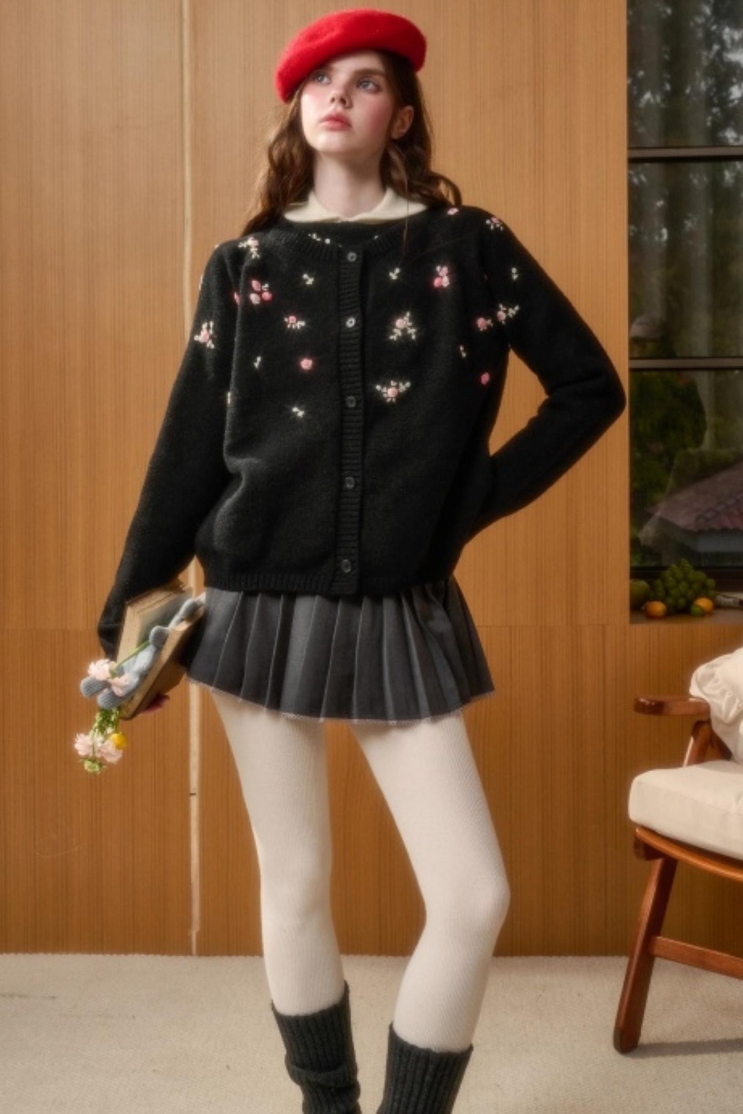 Hand-Embroidered Wool Cardigan