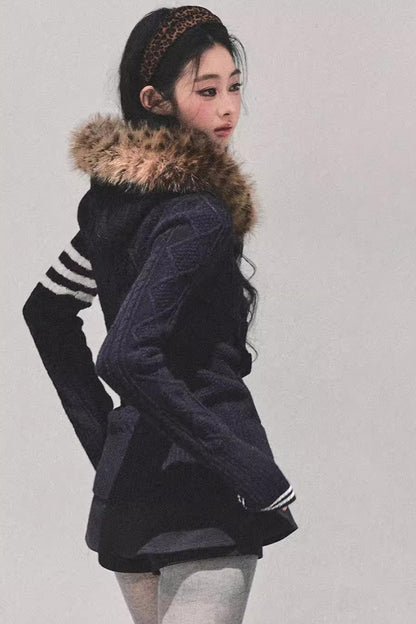 Hooded Cable Knit Sweater