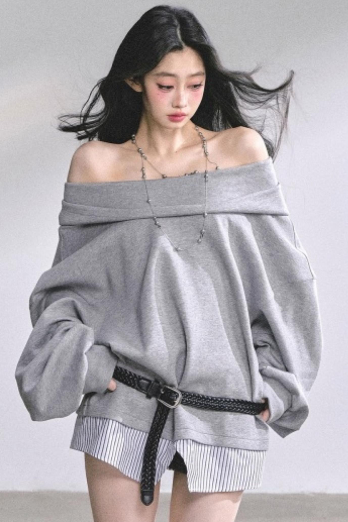 One Shoulder Grayscale Sweatshirt Dress