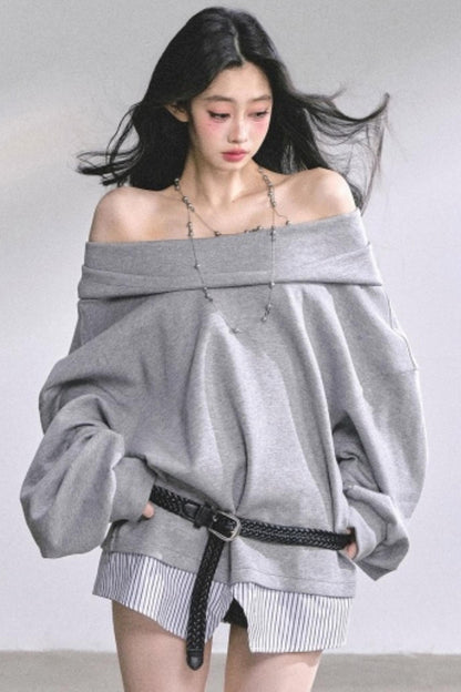 One Shoulder Grayscale Sweatshirt Dress