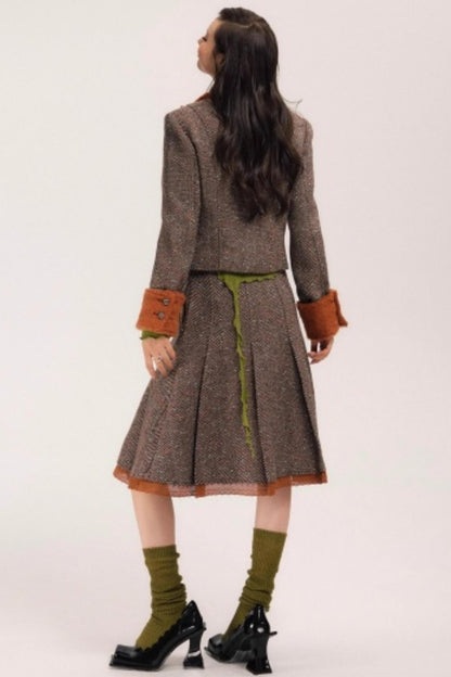 Vintage Wool Herringbone Coat Skirt Set-Up