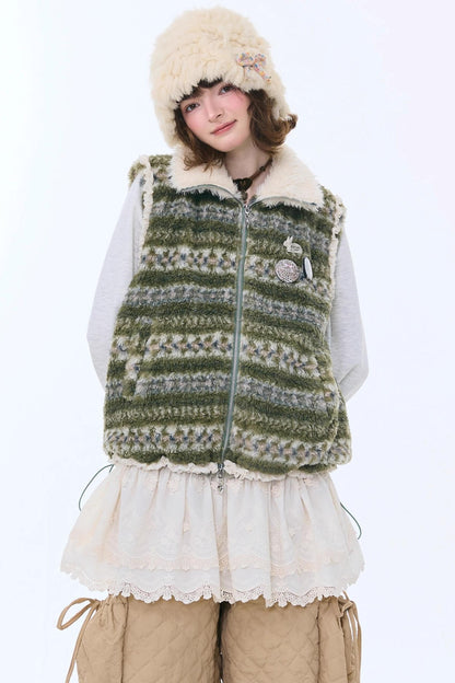Retro Fair Isle Fleece Vest Jacket