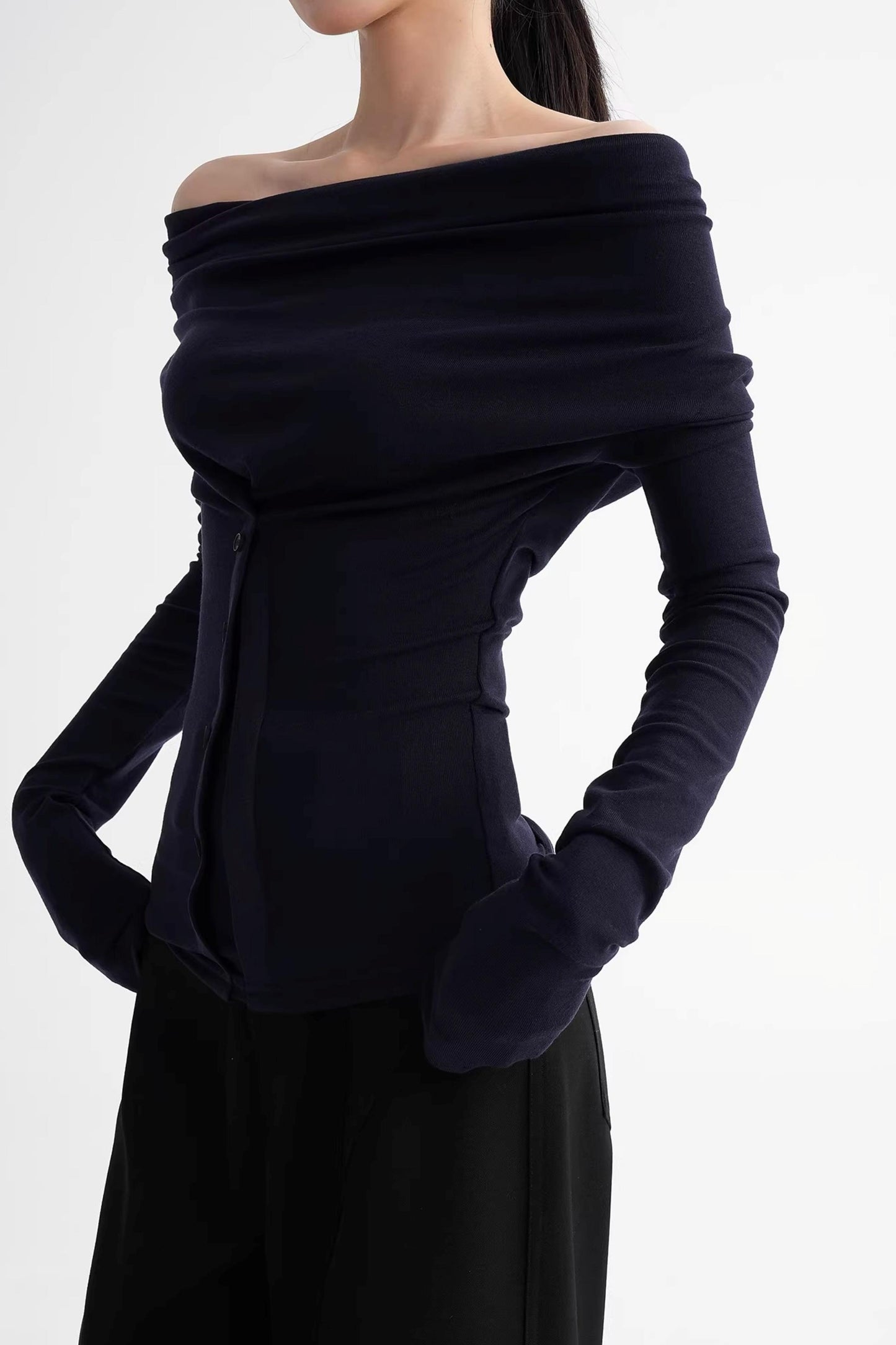 Wool Lyocell Off-Shoulder Top