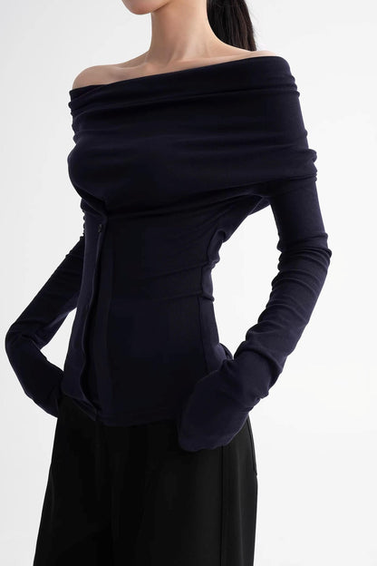 Wool Lyocell Off-Shoulder Top