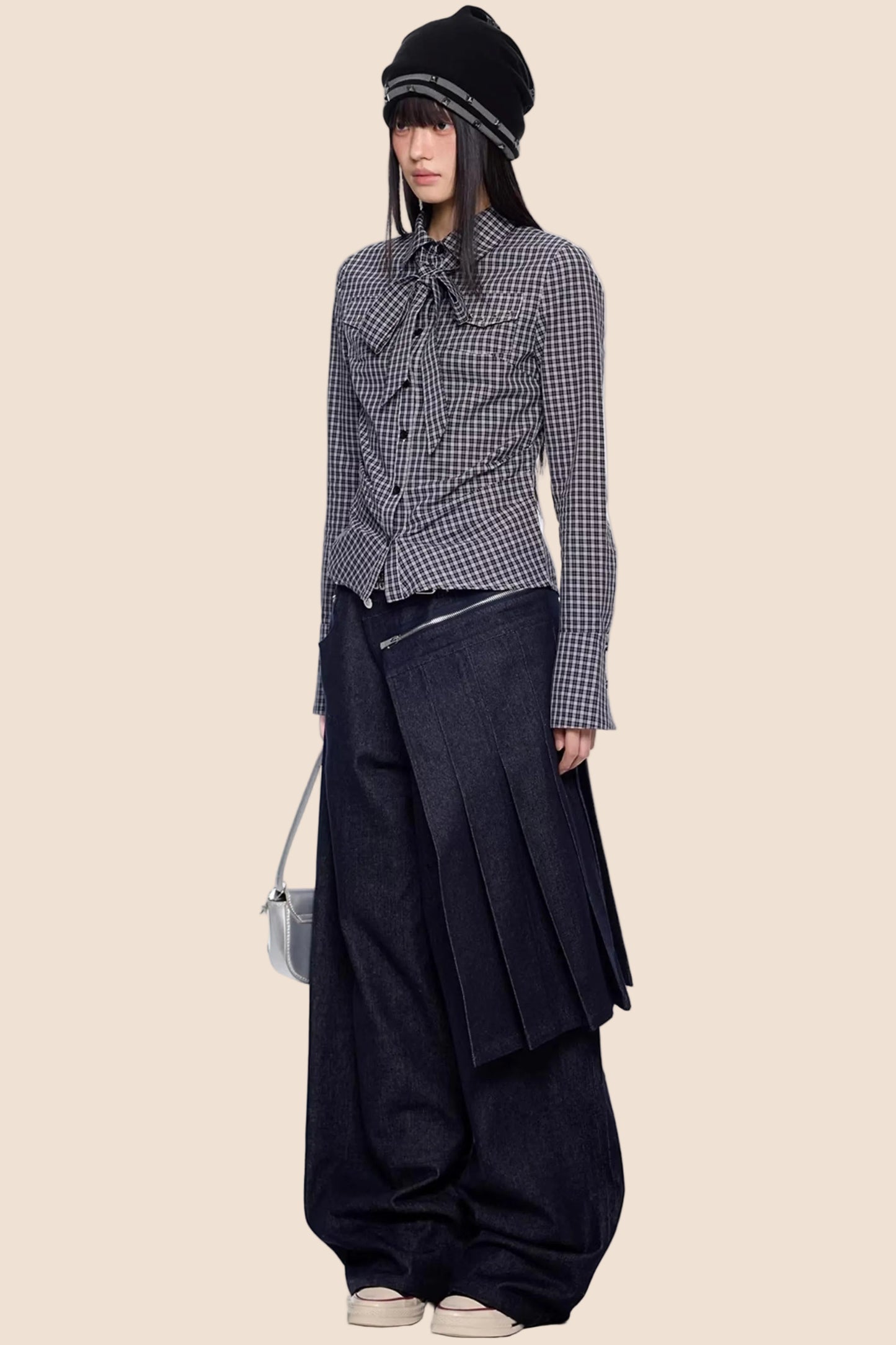 Plaid Retro Lace-Up Shirt