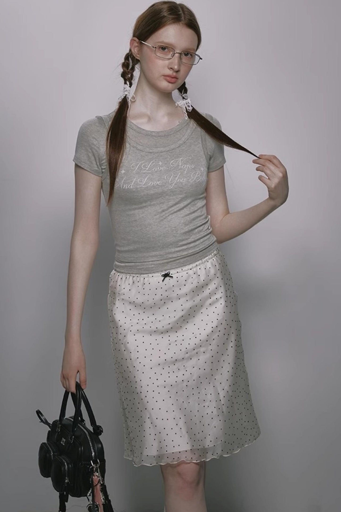 French Polka Dot A-Line Chiffon Skirt