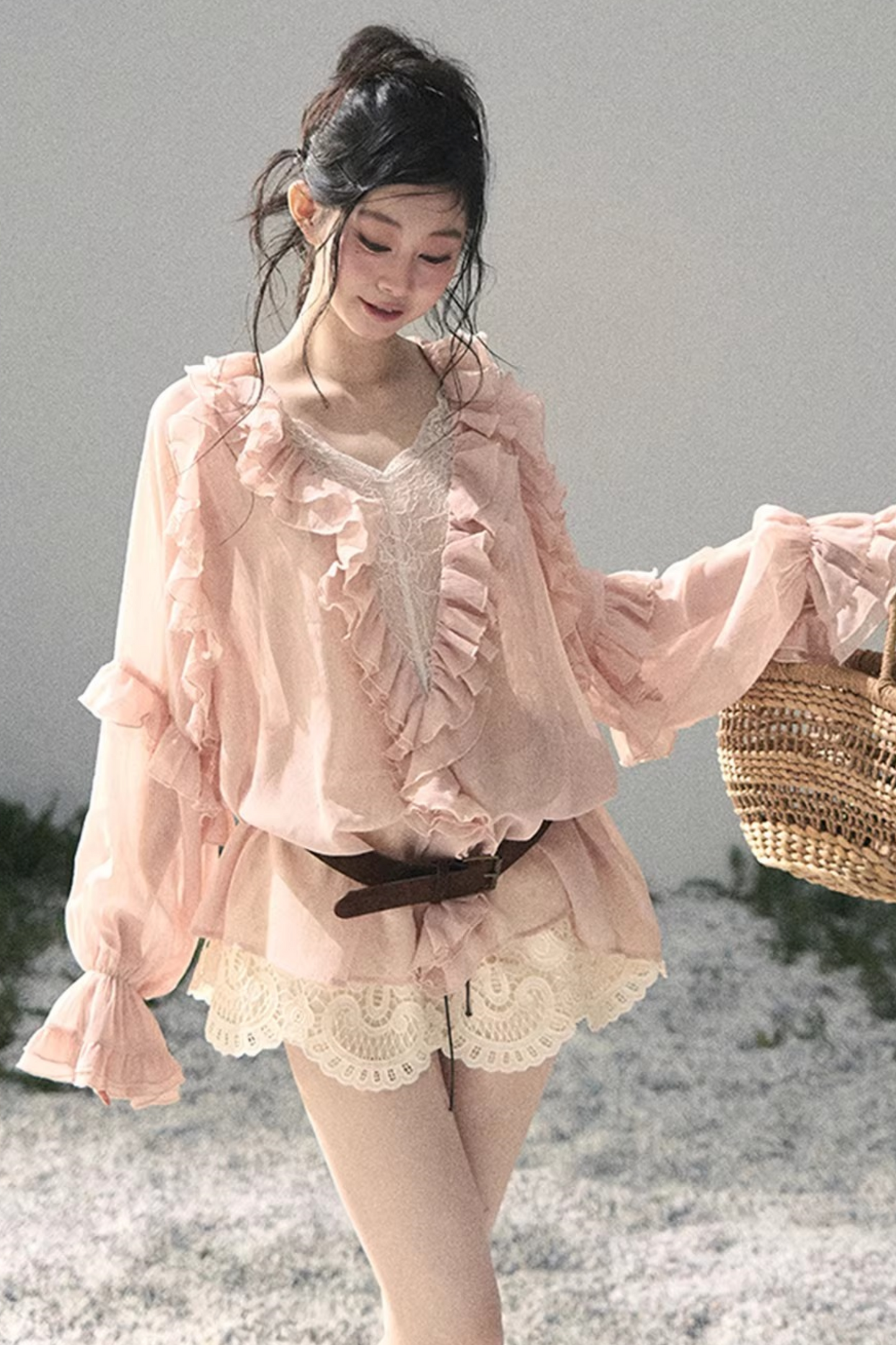 Ruffled Lace Chiffon Blouse