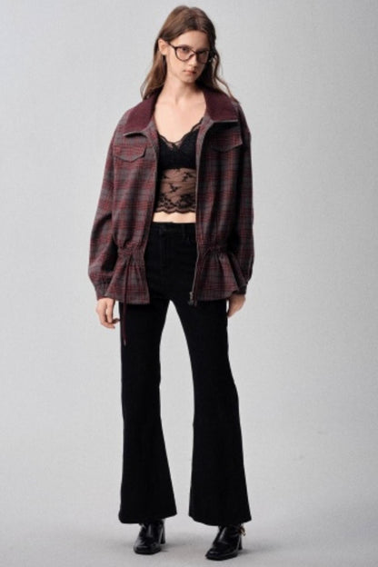 Red Plaid Autumn Waist Jacket