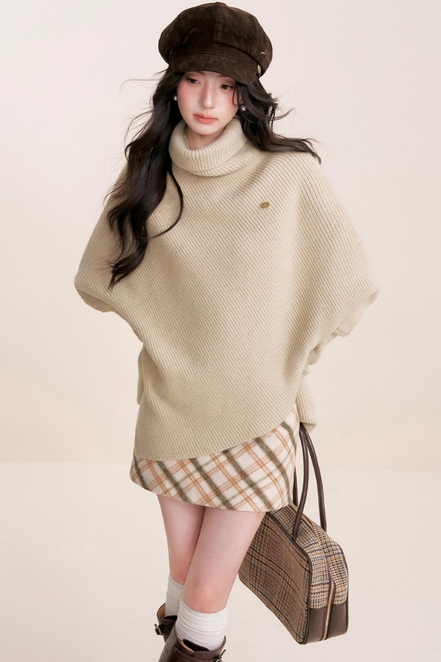 Oatmeal Asymmetrical Cape Sweater