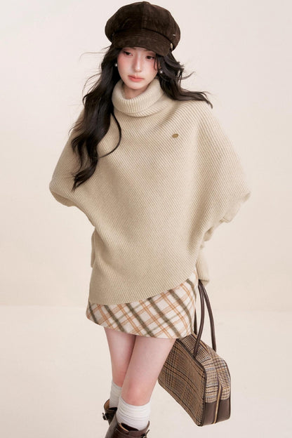 Oatmeal Asymmetrical Cape Sweater