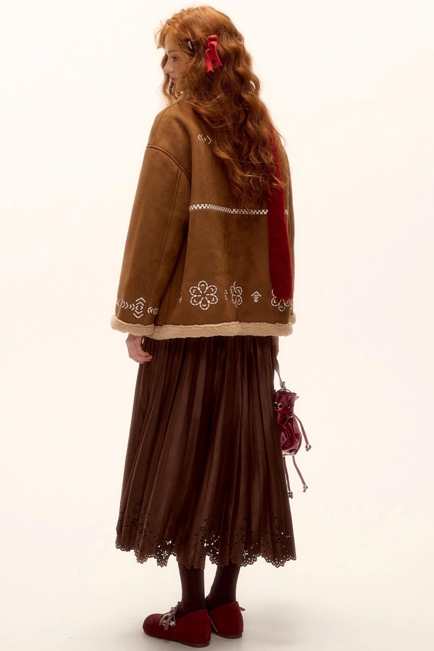 Embroidered Shearling Wool Jacket Set-Up