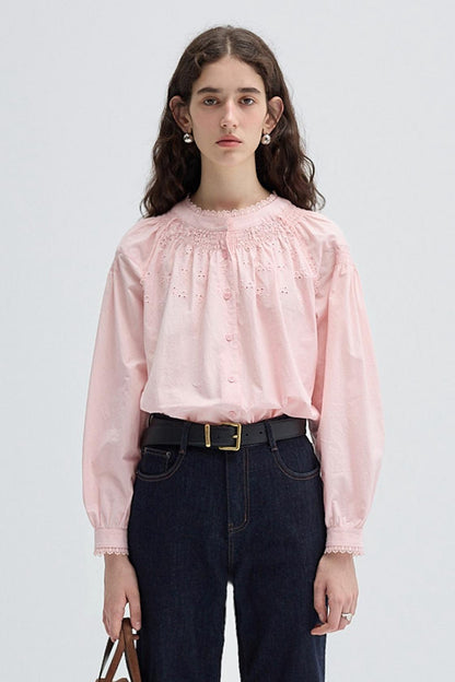 French Vintage Embroidered Cotton Shirt