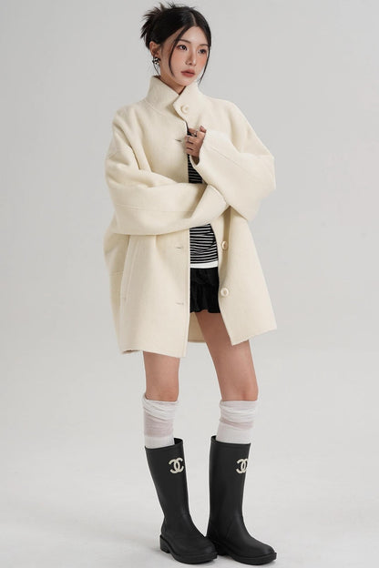 Stand-Up Collar Loose Sleeve Wool Jacket
