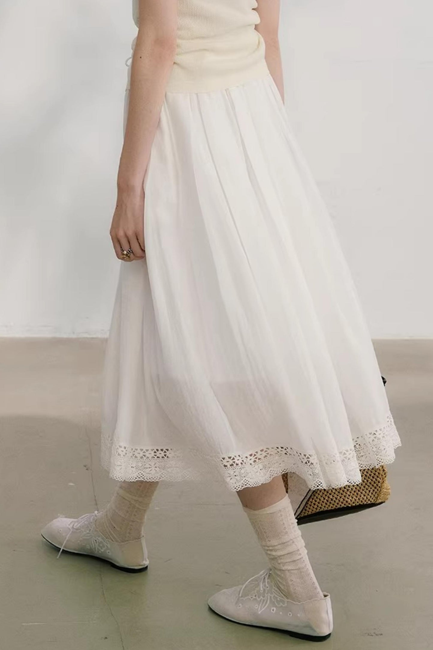 Cotton Lace Plaid Skirt