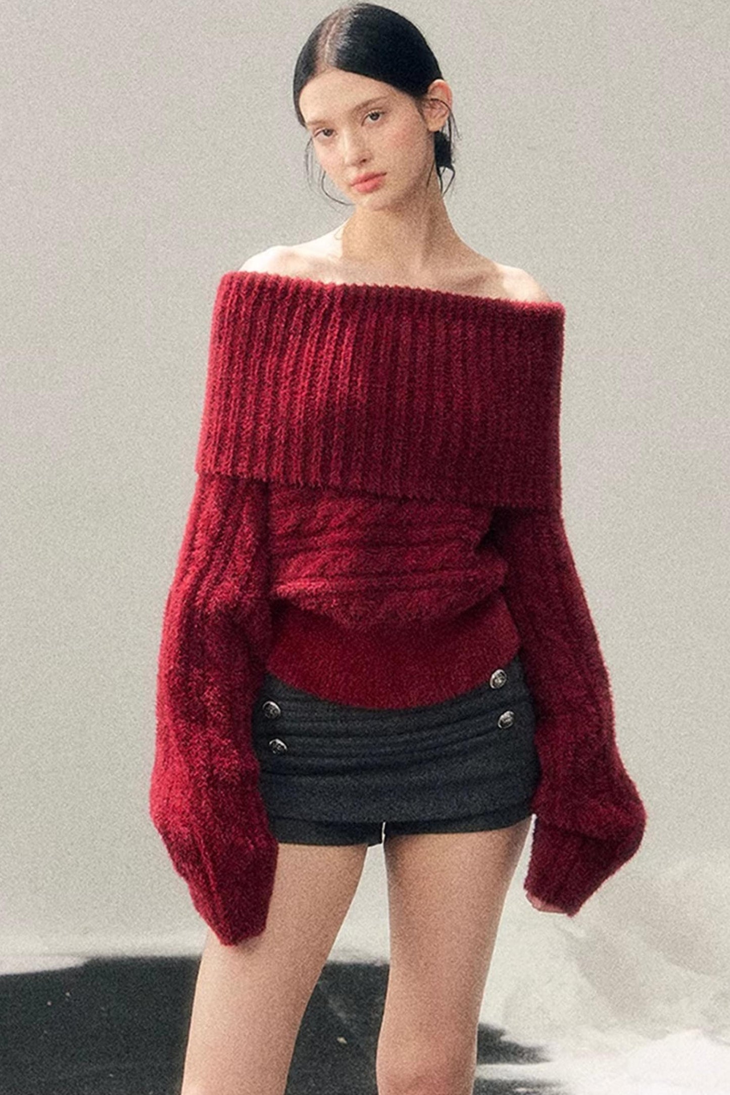 Off-Shoulder Cable Knit Sweater