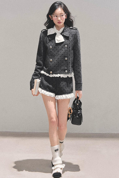 Ruffled Lace Bow Top