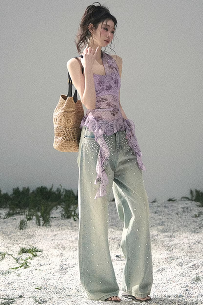 자주색 바우히니아 리본 탑