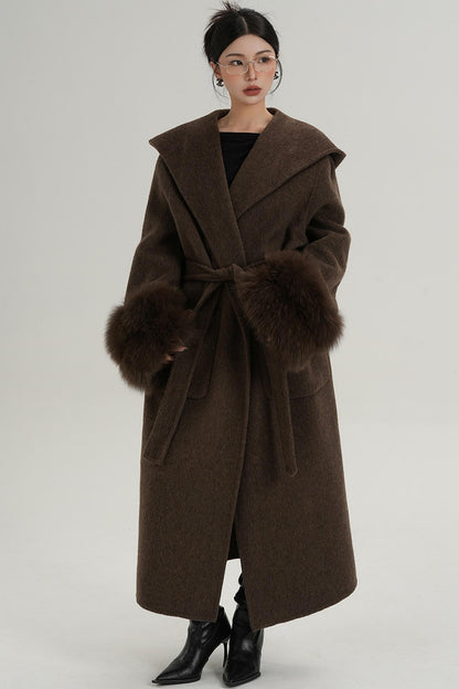 Fox Sleeve Wool Coat