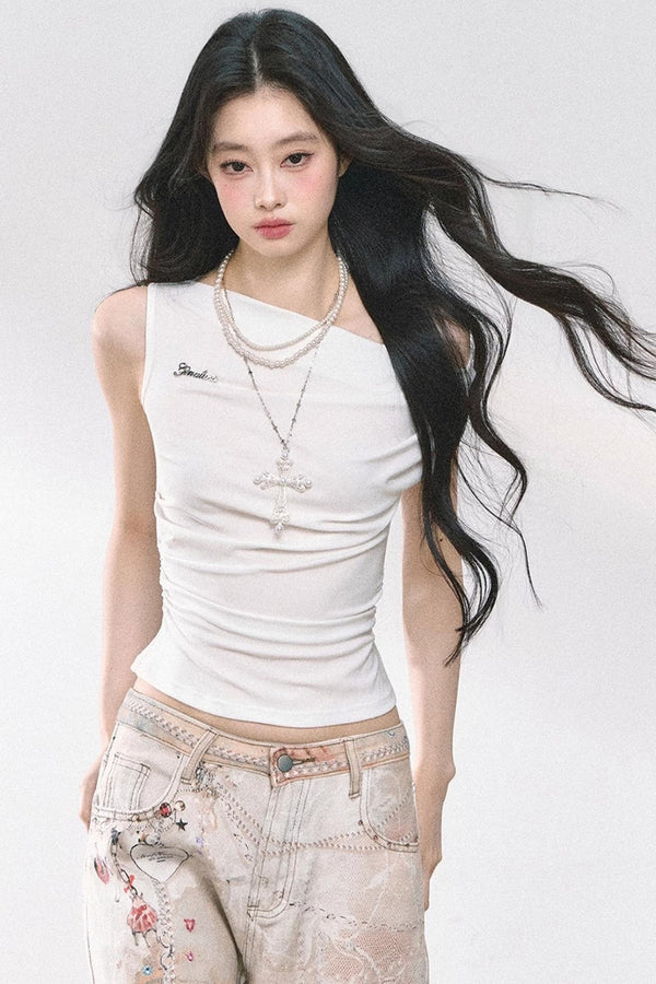 Shoulder-Baring Slim Crop T-Shirt