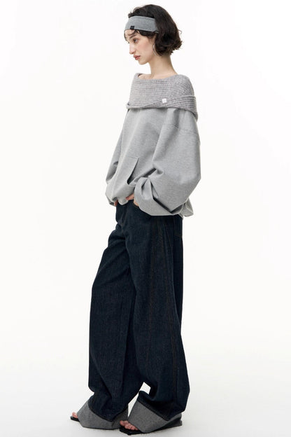Slanted Shoulder Loose Pullover Sweatshirt