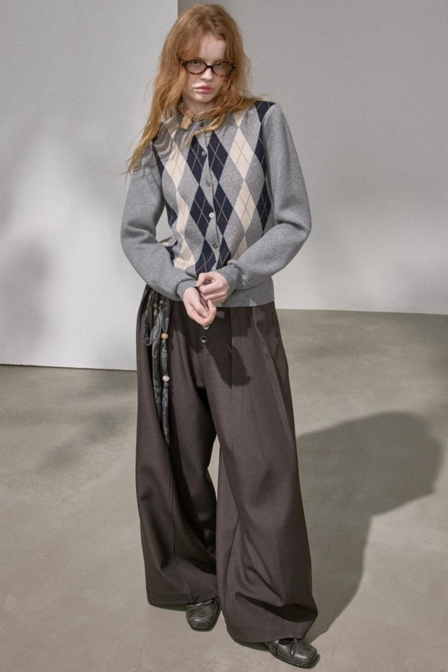 Retro Diamond-Pattern Knit Top