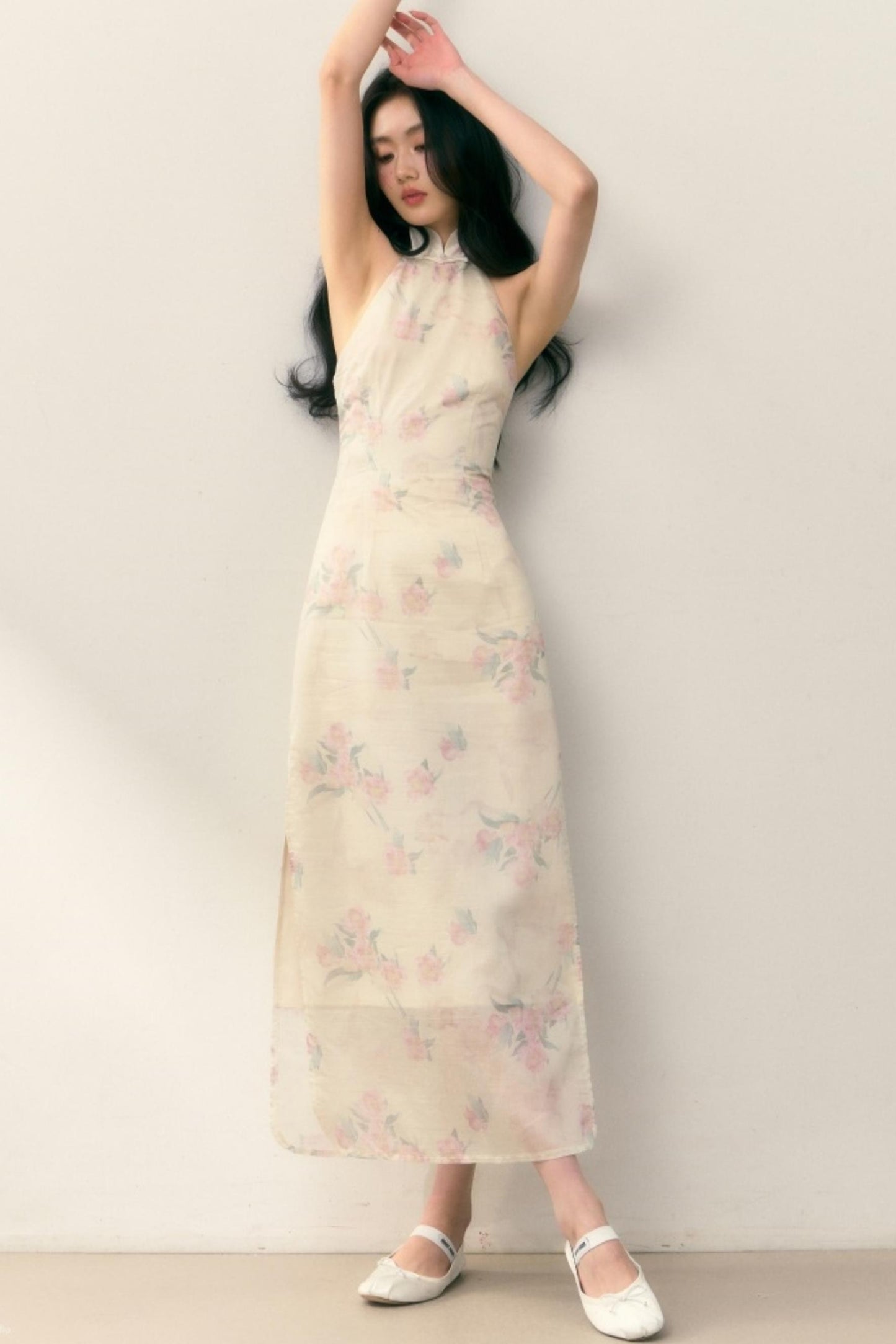 Pastel Lotus Neck-Tie Oriental Dress