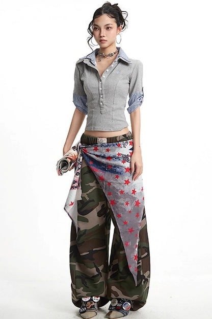 Camouflage Wide-Leg Pants