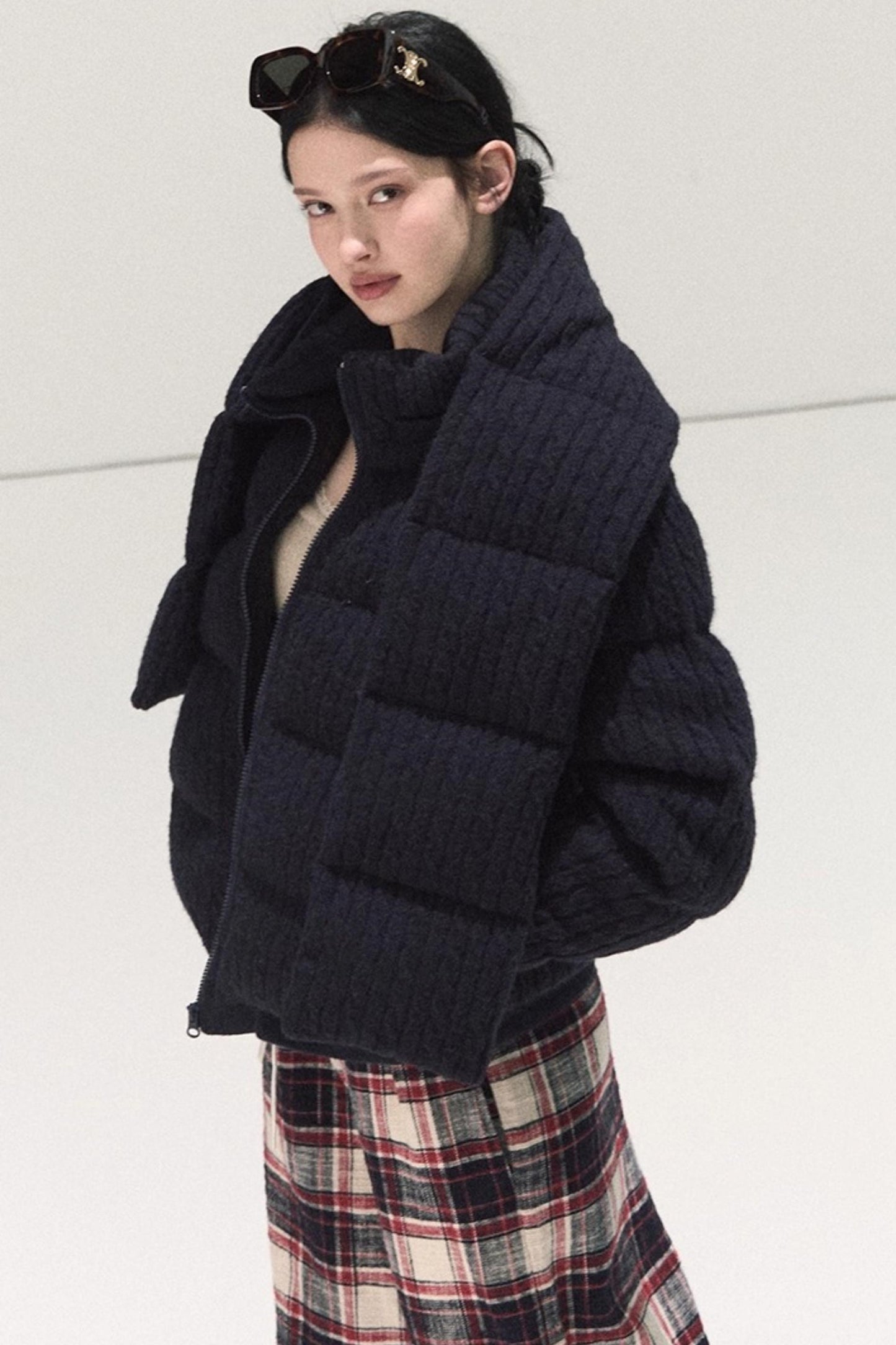 Pure Cotton Plaid Wide-Leg Pants