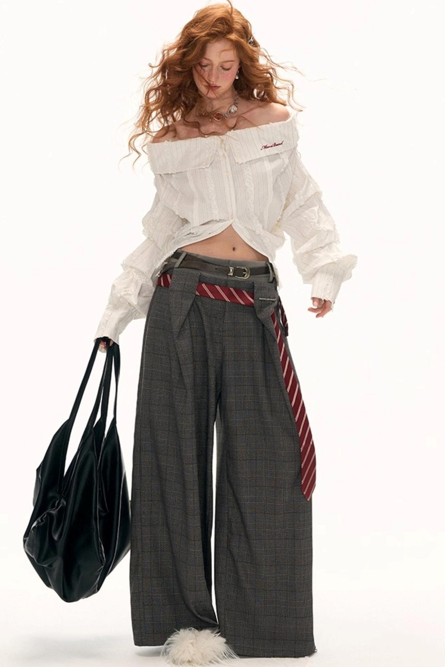 Layered Slanted Shoulder White Shirt