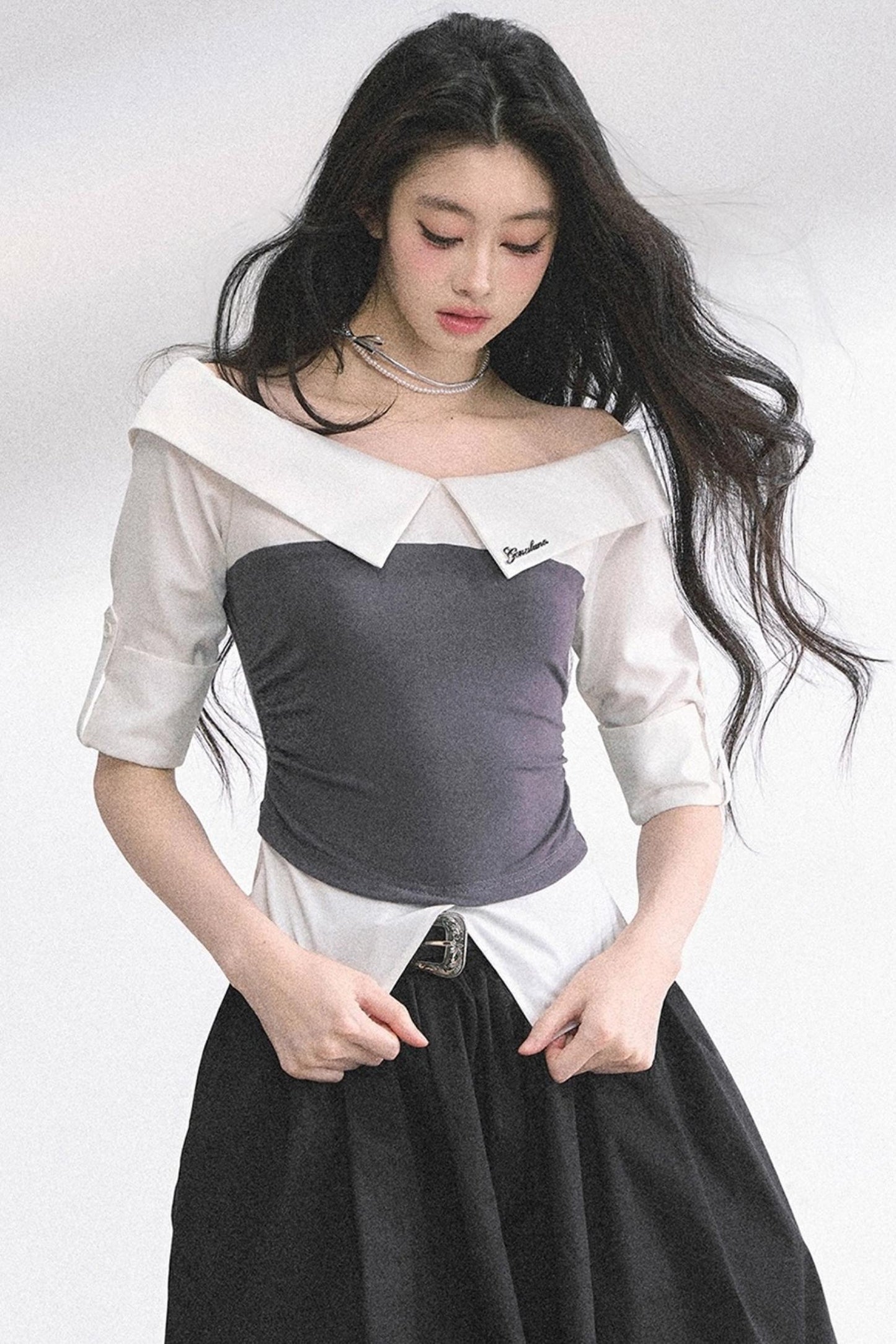 Gray Sugar Striped Short-Sleeved Shirt