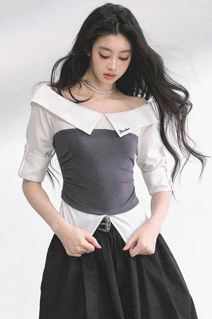 Gray Sugar Striped Short-Sleeved Shirt